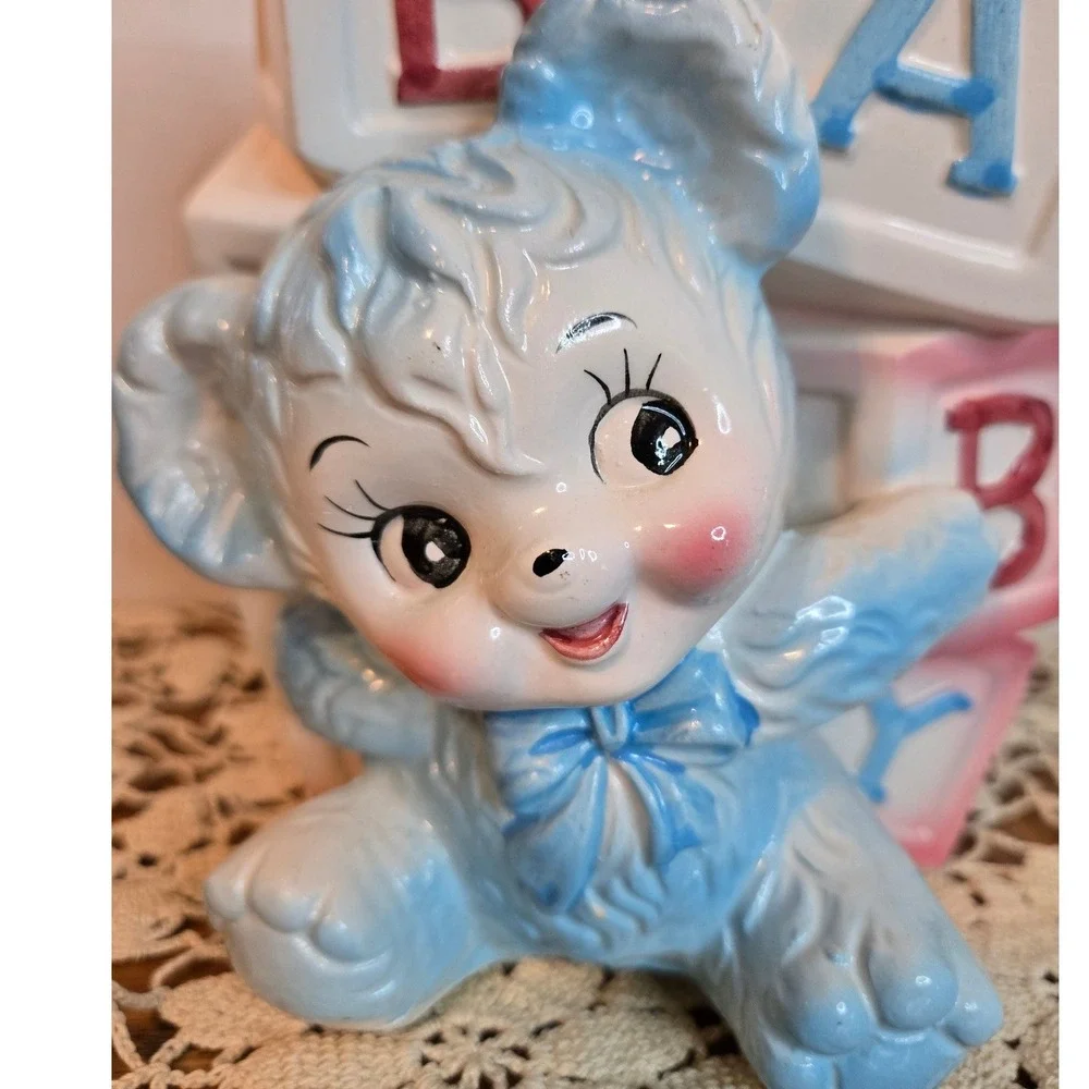 Vintage Baby Bear Planter‎ Nursery Decor Blue White ABC Blocks Unbranded